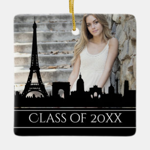 Graduation Paris Eiffel Tower Photo Christmas Ceramic Ornament