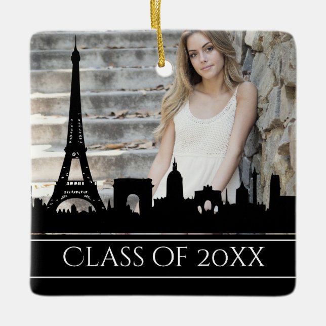 Graduation Paris Eiffel Tower Photo Christmas Ceramic Ornament (Front)