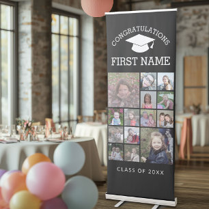 Graduation Party 14 Photo Collage - black Retractable Banner