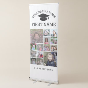 Graduation Party 14 Photo Collage - white Retractable Banner
