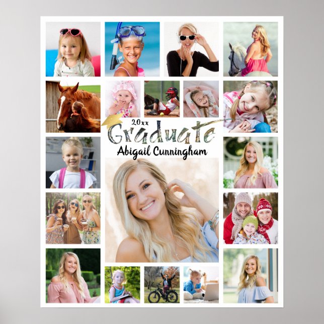 Graduation Party 19 Photo Collage Brush Typography Poster (Front)