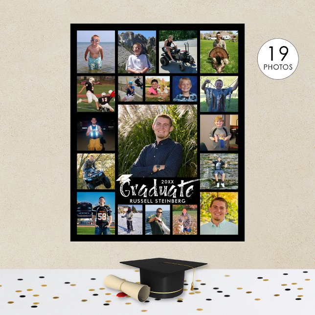 Graduation Party 19 Photo Display Brush Typography Poster (Creator Uploaded)