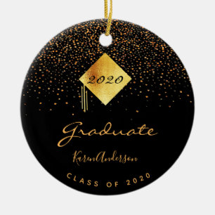 Graduation party 2020 graduate black gold cap ceramic tree decoration