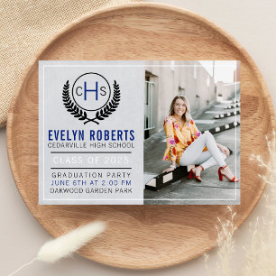 Graduation Party 2020 Monogram Blue Invitation