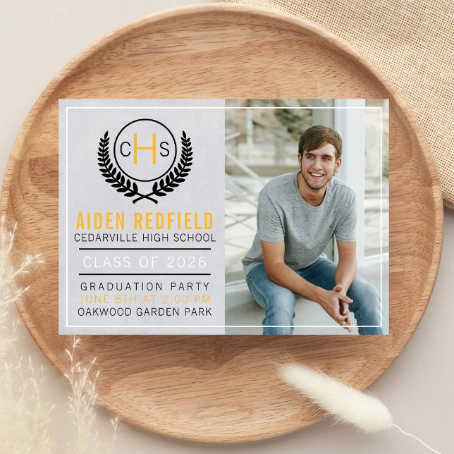Graduation Party 2020 Monogram Yellow Invitation (Creator Uploaded)