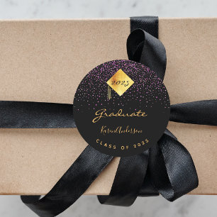 Graduation party 2021 graduate black purple cap classic round sticker