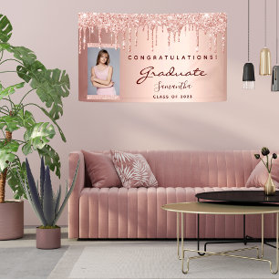 Graduation party 2021 photo rose gold glitter drip banner