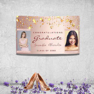 Graduation party 2021 photo rose gold glitter duo banner