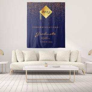 Graduation party 2022 navy blue gold graduate tapestry