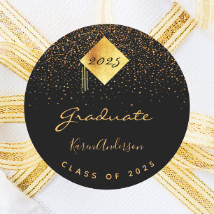 Graduation party 2023 graduate black gold cap classic round sticker