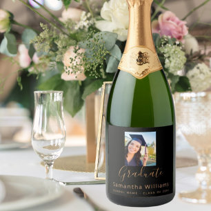 Graduation party 2023 photo black gold sparkling wine label