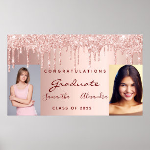 Graduation party 2023 photo rose gold glitter drip poster