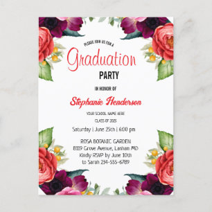 Graduation Party 2025 Girly Blush Pink Floral Postcard