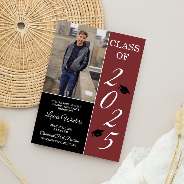 Graduation Party 2025 Grad Hat Maroon Invitation (Creator Uploaded)