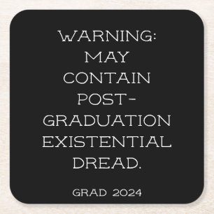 Graduation Party 2025 Grad Slogan Black Simple Square Paper Coaster