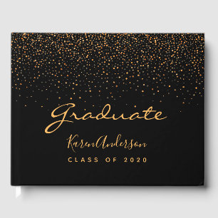 Graduation party 2025 graduate black gold confetti guest book