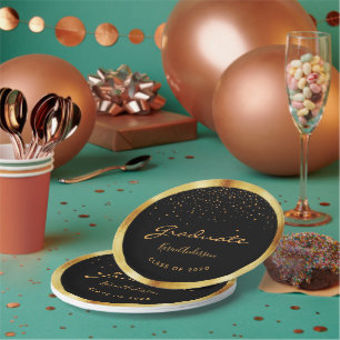 Graduation party 2025 graduate black gold paper plate