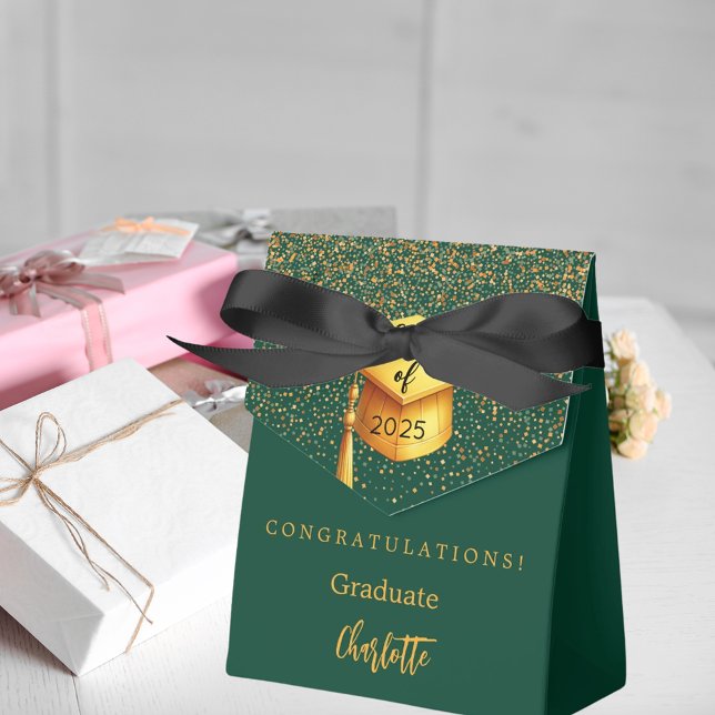 Graduation party 2025 graduate green gold favour box (Creator Uploaded)