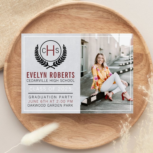 Graduation Party 2025 Monogram Maroon Invitation (Creator Uploaded)