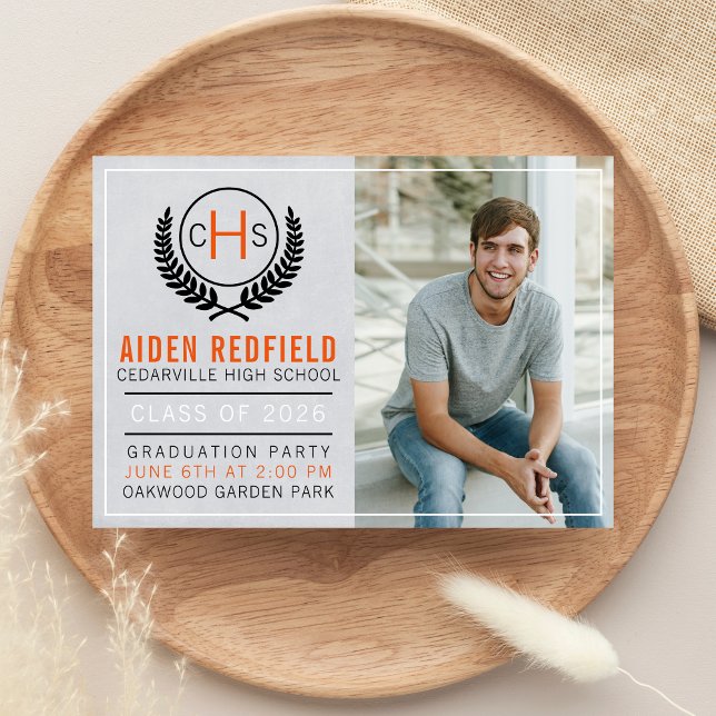 Graduation Party 2025 Monogram Orange Invitation (Creator Uploaded)
