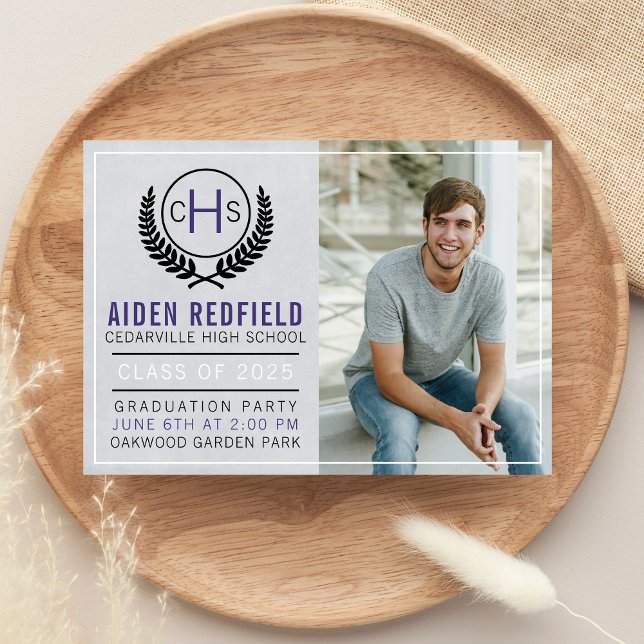 Graduation Party 2025 Monogram Purple Invitation (Creator Uploaded)