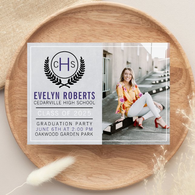 Graduation Party 2025 Monogram Purple Invitation (Creator Uploaded)