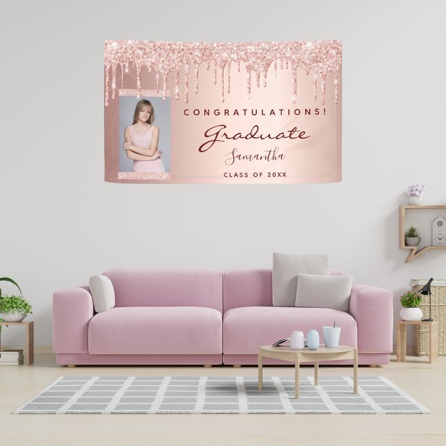 Graduation party 2025 photo rose gold drips banner (Creator Uploaded)