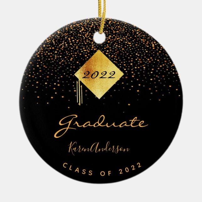 Graduation party 2026 graduate black gold cap ceramic tree decoration (Front)