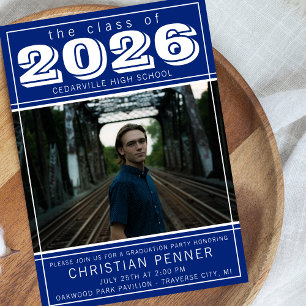 Graduation Party 2026 Open House Photo Blue Invitation