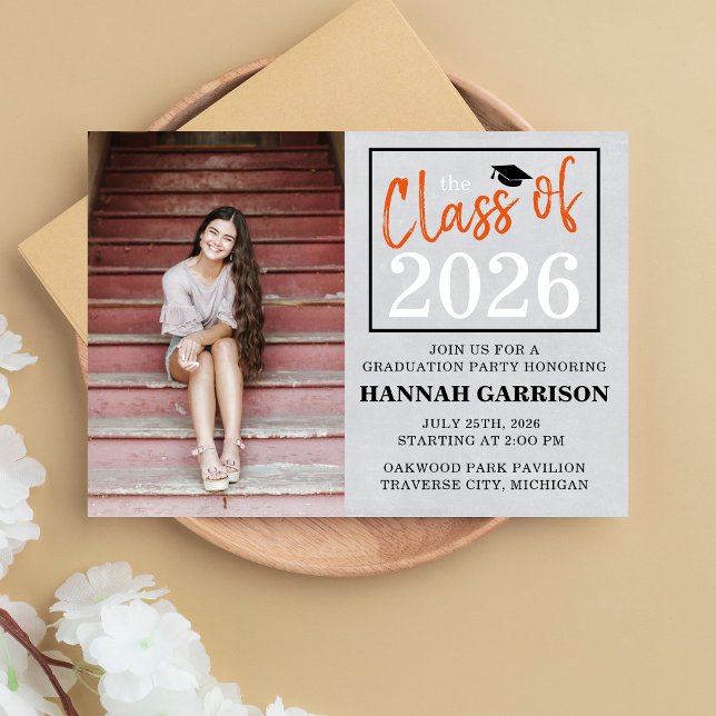 Graduation Party 2026 Open House Photo Orange Invitation (Creator Uploaded)