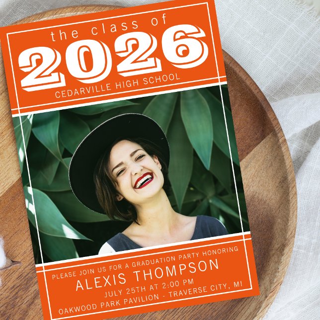 Graduation Party 2026 Open House Photo Orange Invitation (Creator Uploaded)