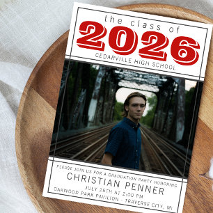 Graduation Party 2026 Open House Photo Red Invitation