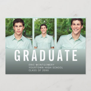 Graduation Party 3 Photo Blue Green Ombre' Invitation