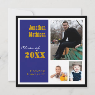 Graduation Party 3 Photo blue Invitation