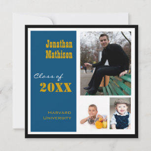 Graduation Party 3 Photo blue Invitation