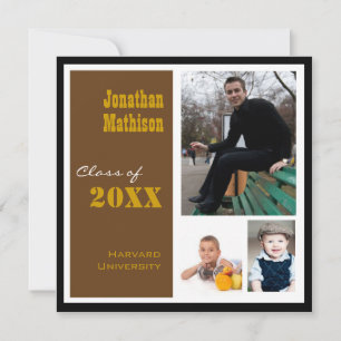 Graduation Party 3 Photo brown Invitation