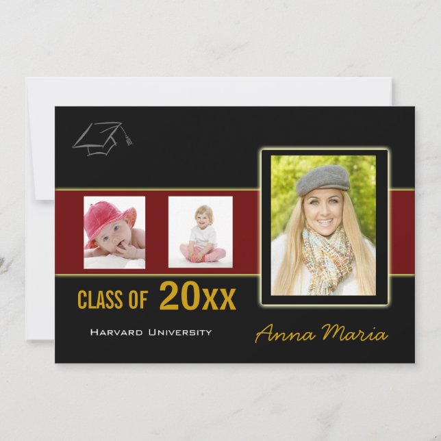 Graduation Party 3 Photos red Invitation (Front)