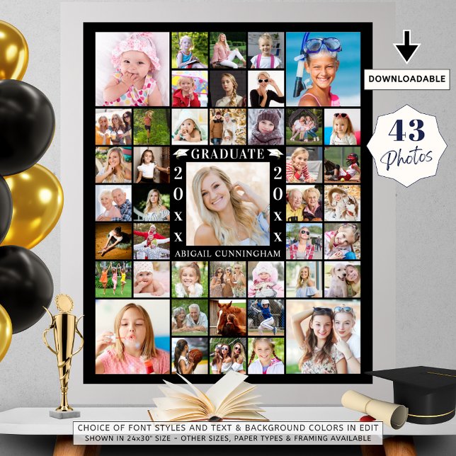 Graduation Party 43 Photo Collage Personalised Poster (Creator Uploaded)