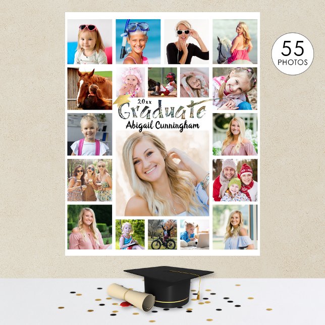 Graduation Party 55 Photo Collage Custom Colour Poster (Creator Uploaded)