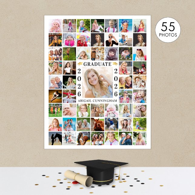 Graduation Party 55 Photo Collage Custom Colour Poster (Creator Uploaded)