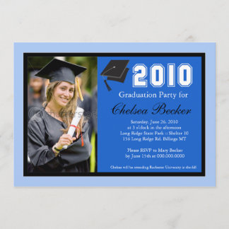 Graduation Party 5x7 Bleu & Black Photo Invitation