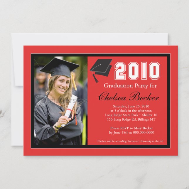 Graduation Party 5x7 Red & Black Photo Invitation (Front)