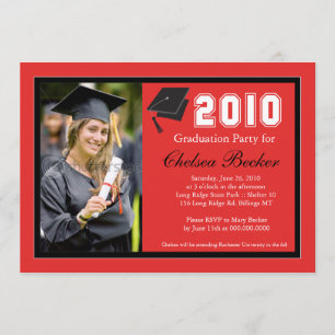 Graduation Party 5x7 Red & Black Photo Invitation