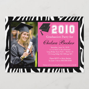 Graduation Party 5x7 Zebra Stripe Photo Invitation