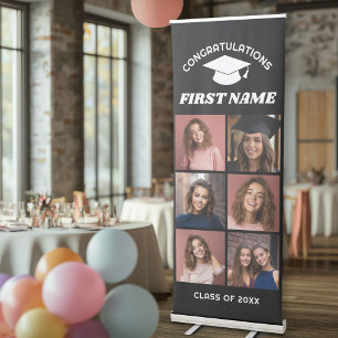 Graduation Party 6 Photo Collage - black Retractable Banner