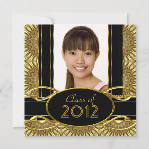 Graduation Party Abstract Black Gold Girl Invitation