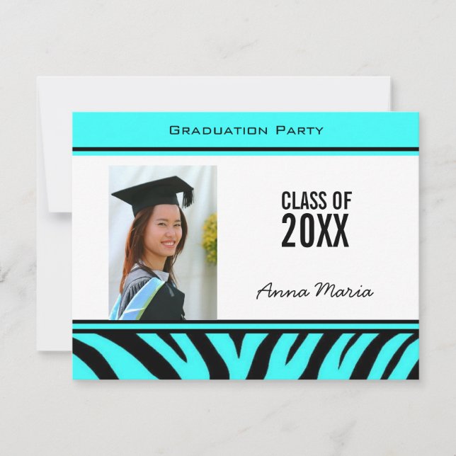 Graduation Party Aqua Zebra Invitation (Front)