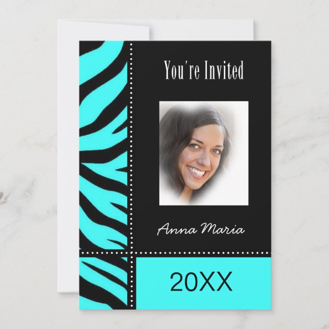 Graduation Party Aqua Zebra Invitation (Front)