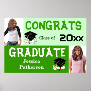 Graduation Party Banner Poster Add Photo Green