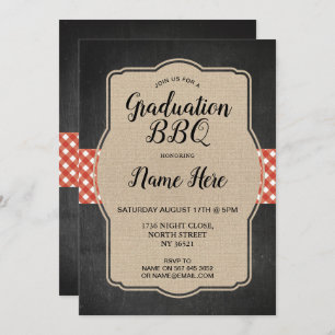 Graduation Party BBQ Invite Red Gingham Burlap